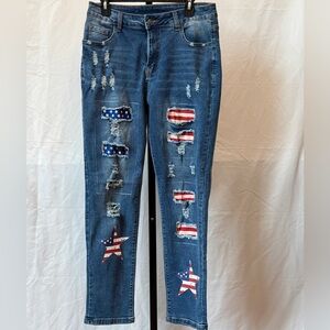 357 - Distressed Blue Jeans with American Flag Accents